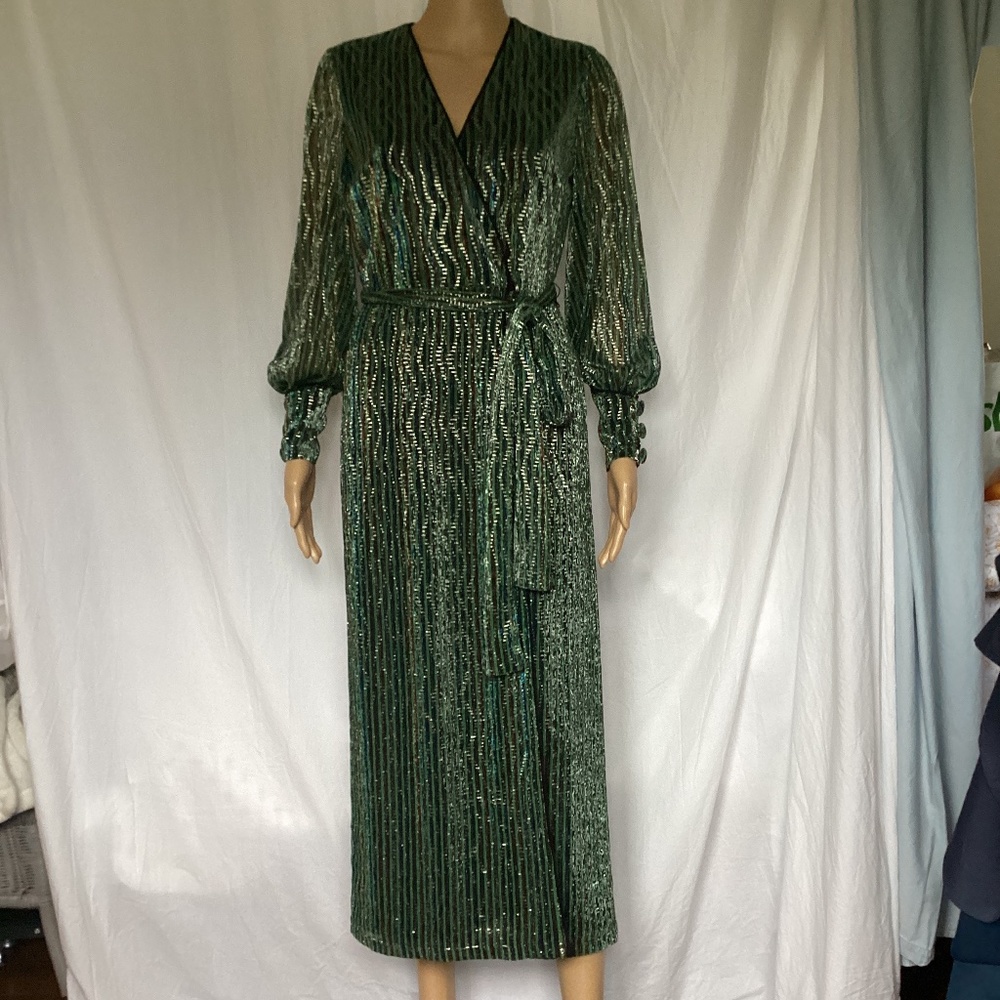Harlyn Sparkling Green striped Wrap Maxi Dress S